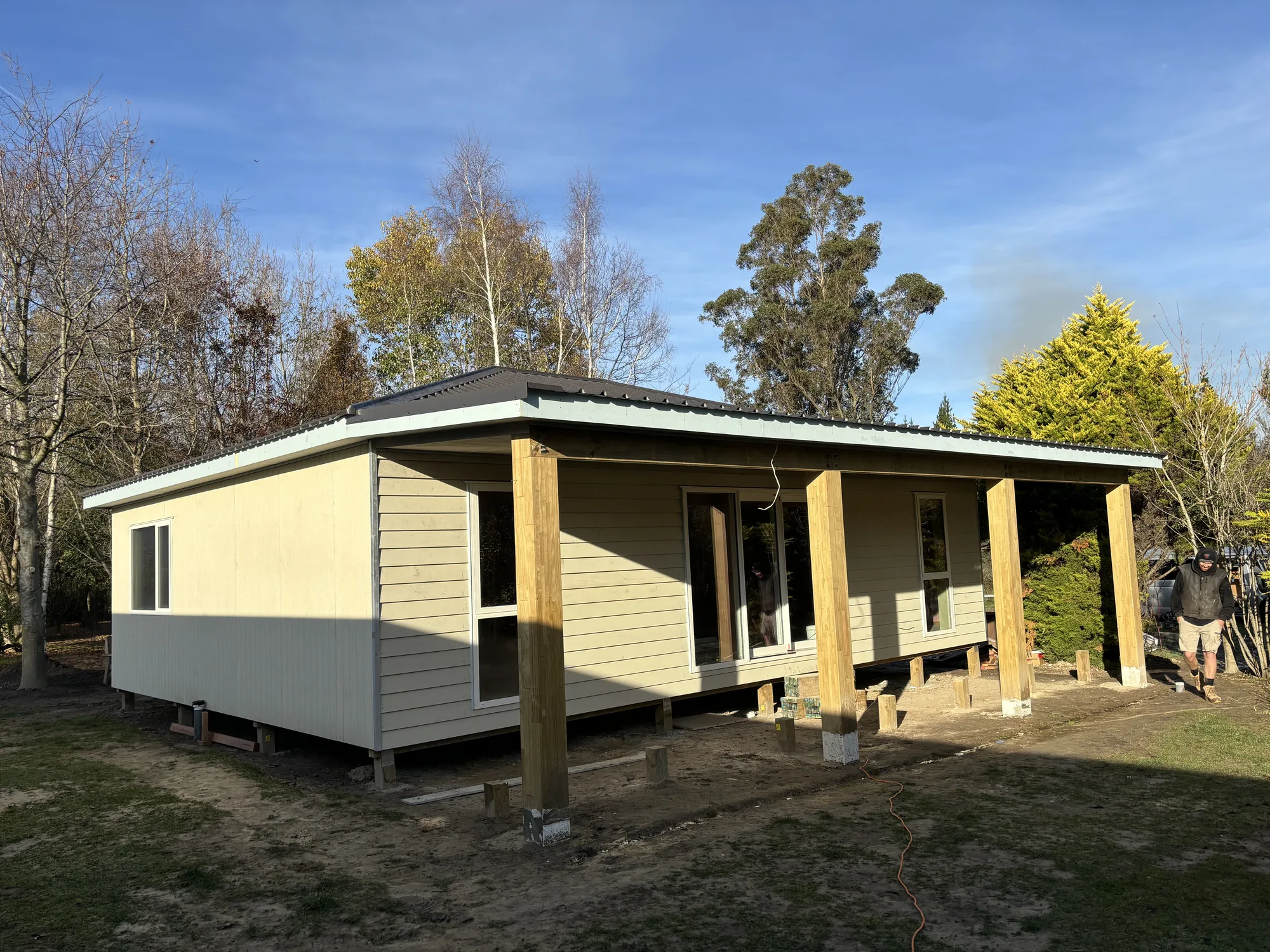Relocatable home on piles ahead of final site works in North Canterbury