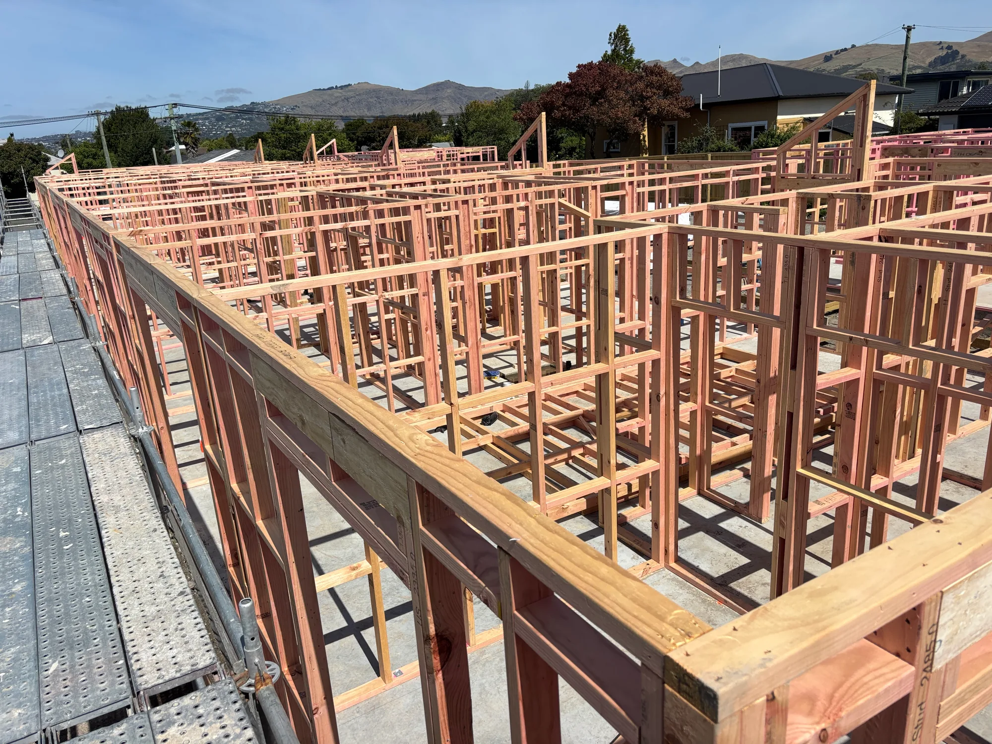 Large-scale wall framing on a Christchurch building site